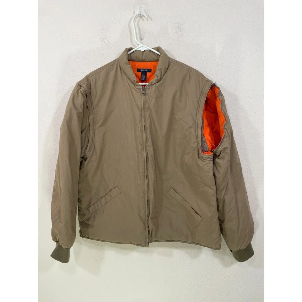 Vtg J Crew Men's L Goose Down Puffer Jacket  Removable Sleeve Brown Orange Y2K‎